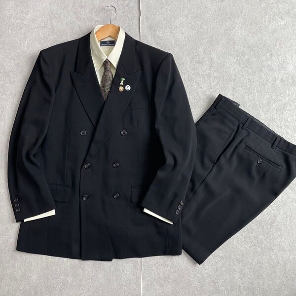90s ヴィンテージ セットアップ ダブルスーツ ブラック×イエロー 春夏秋用