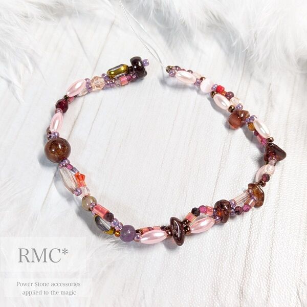RMC*ガーネットの赤色桃色天然石ブレスレット/アンクレット