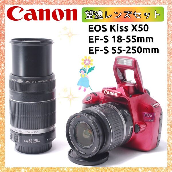 ★即購入1000円OFF★ キャノン Canon Kiss X50 はじめて記念日 EF-S 55-250mm IS 望遠レンズ
