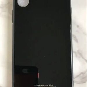 シンプル☆耐衝撃背面9Hガラスケース iPhoneX/Xs ブラック 黒