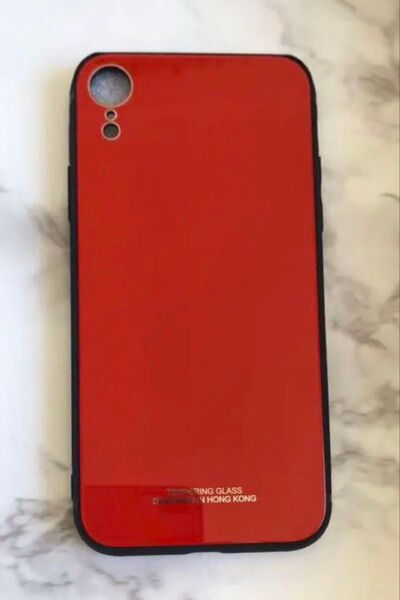 シンプル☆耐衝撃背面9Hガラスケース iPhoneXR レッド 赤