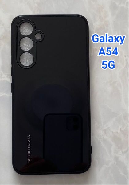 シンプル&可愛い♪耐衝撃背面9HガラスケースGalaxyA54 5G ブラック 黒