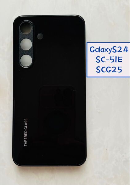 シンプル&可愛い♪耐衝撃背面9Hガラスケース GalaxyS24 ブラック 黒色