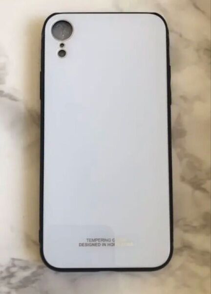 シンプル☆耐衝撃背面9Hガラスケース iPhoneXR ホワイト 白