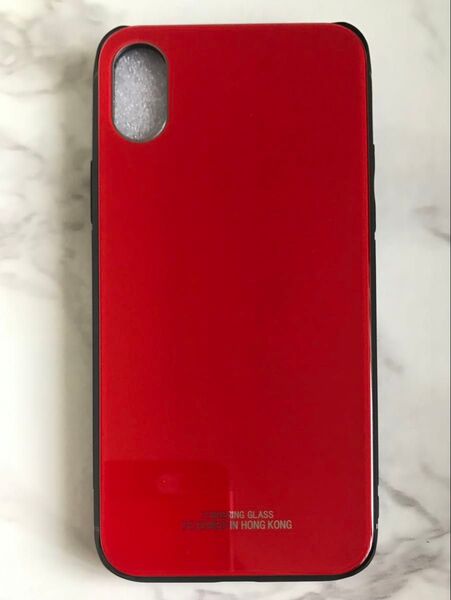 シンプル☆耐衝撃背面9Hガラスケース iPhoneX/Xs レッド 赤