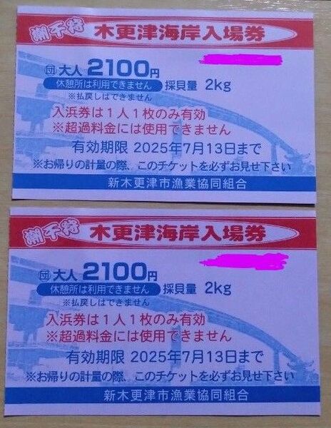 木更津海岸 潮干狩 入場券 大人2枚