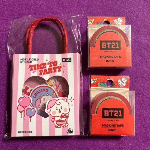 BT21 RJ ステッカー、マスキングテープ 2個 3個セット