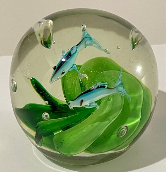 ガラス 魚 アクアリウム ペーパーウェイト グリーン ブルー ベネチアンガラス