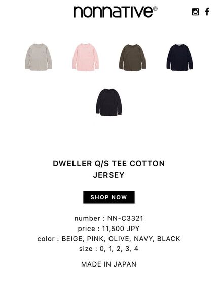 nonnative DWELLER Q/S TEE COTTON JERSEY PINK