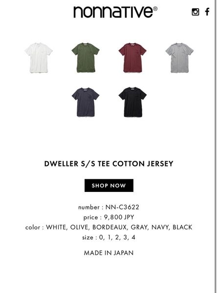 nonnative DWELLER S/S TEE COTTON JERSEY OLIVE