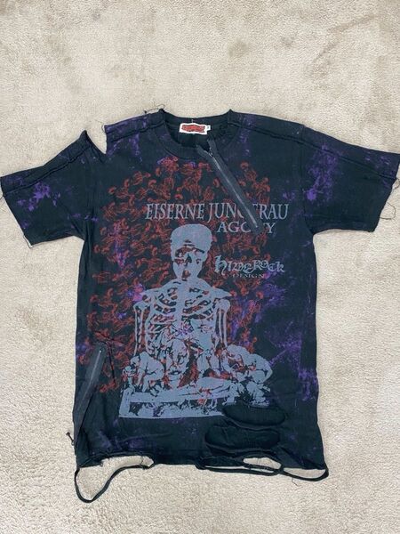 HIDE ROCK Design(ヒデロックデザイン) 半袖Tシャツ ゴーストシャドースカル 地獄絵図 黒 Mサイズ
