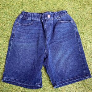 美品 UNIQLO 110 ネイビー ストレッチ ハーフパンツ ジーンズ風 デニム