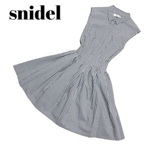 新品タグ付き【スナイデル】M ノースリーブ Aライン ワンピース リボン チェック 鈴木えみさん着用