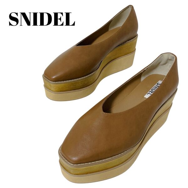 美品【SNIDEL】(24.5)ウッドプラットフォームシューズ 厚底 L 定価14,000円+税