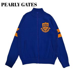 美品 パーリーゲイツ(M)ゴルフウェア ダブルジップ ニット セーター PEARLY GATES ニットジャケット ブルー