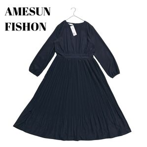 新品 AMESUN(M) ロングプリーツワンピース 黒 セレモニー フォーマル ブラック