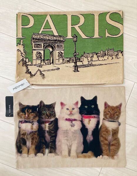未使用新品2点 Francfranc クッションカバー フランフラン フランス パリ 猫