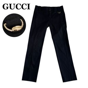 【美品】グッチ GUCCI スキニー デニム パンツ ストレート カジュアルパンツ ゴールド金具 ブラック 黒 サイズ36