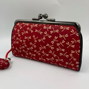 美品】インデンヤ 財布 小銭入れ がま口 二層 鹿革 漆 トンボ チャーム付き