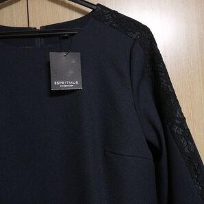 ESPRITMUR ワンピース レーススリーブ 濃紺ドレス フォーマル 喪服 未使用 M