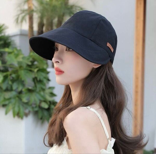レディース つば広帽子 黒 バケットハット キャップ 夏用日除け UVカット つば広 紫外線対策 アウトドア キャップ 帽子 夏