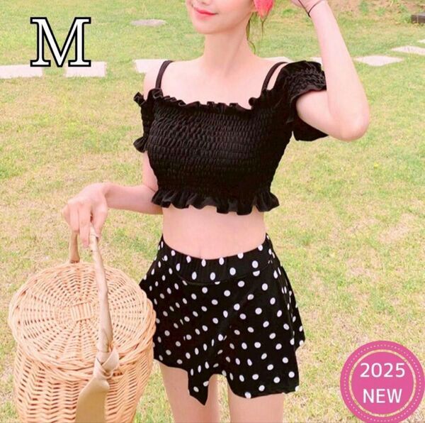 体型カバー 水着 レディース ビキニ スカート フリル 可愛い 盛れる 海 タンキニ 水玉 ドット Mサイズ