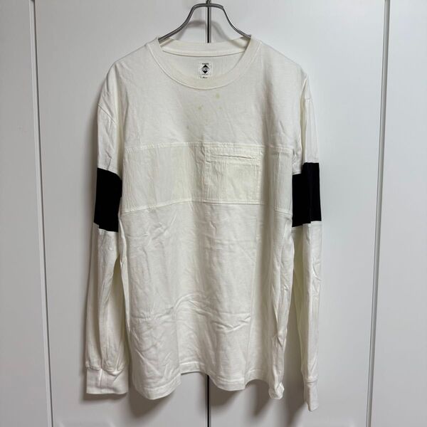 EXPANSION オフホワイト ブラック 長袖カットソー ポケット付き ロンT 長袖Tシャツ カットソー メンズ 黒ライン