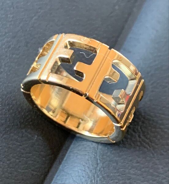 FENDI フェンディ ゴールド系 ステンレス リング 指輪 イタリア ITALY 9号 レディース メンズ
