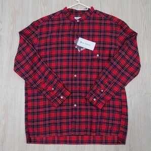 THE SHOP TK チェック柄バンドカラーシャツ レッド