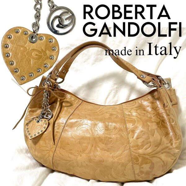 美品【ROBERTA GANDOLFI】本革ショルダーバッグ イタリア製 花柄