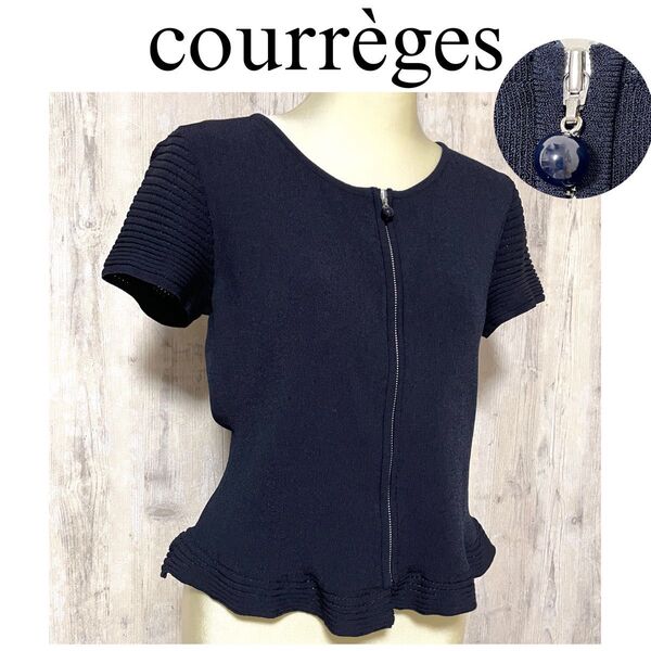 美品【courreges クレージュ】受付嬢ブラウス ジップアップ ジャージ素材