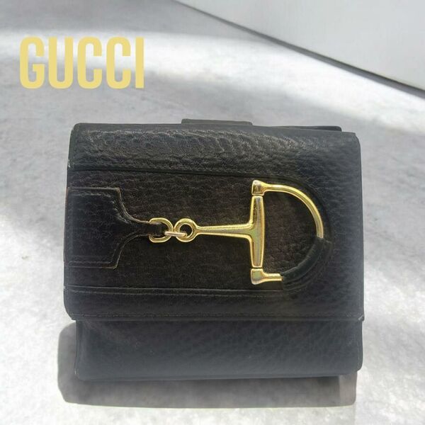 GUCCIホースビット レザー二つ折り財布 ブラック4106866400