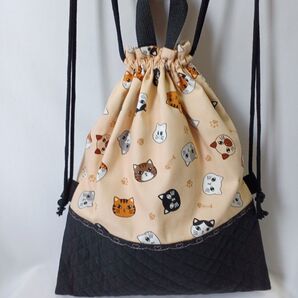 ハンドメイド 猫柄 ナップサック