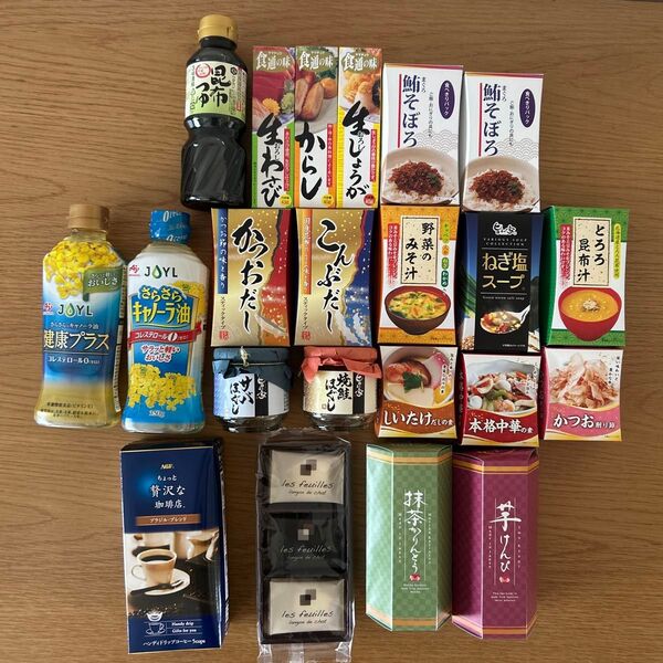 ② 【セット】【食品詰め合わせ 】【まとめ売り】調味料 かりんとう スープ おやつ 鮭フレーク ふりかけ 油 ドリップコーヒー