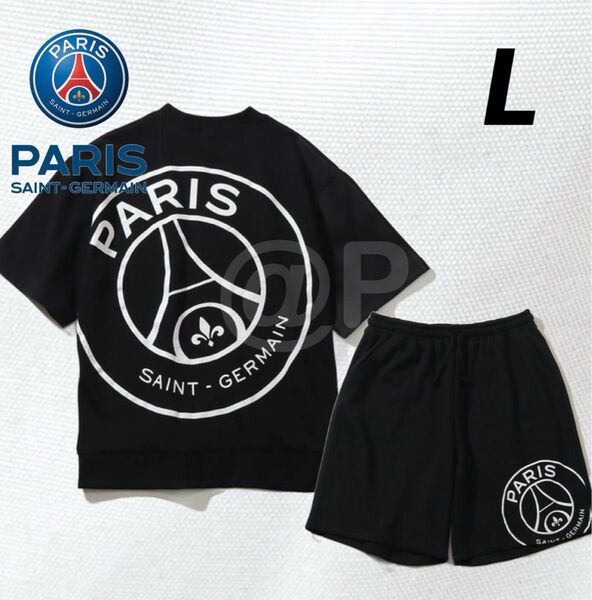 L 新品 パリサンジェルマン 上下セット 半袖スウェット ハーフパンツ Paris Saint-Germain PSG 黒