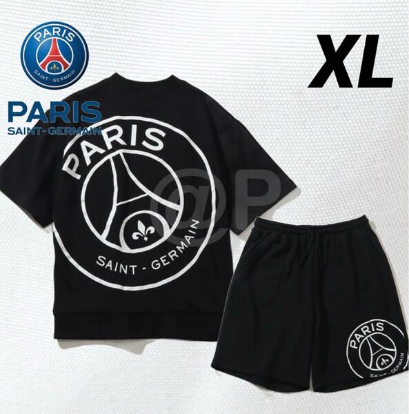 XL 新品 パリサンジェルマン 上下セット 半袖スウェット ハーフパンツ Paris Saint-Germain PSG 黒