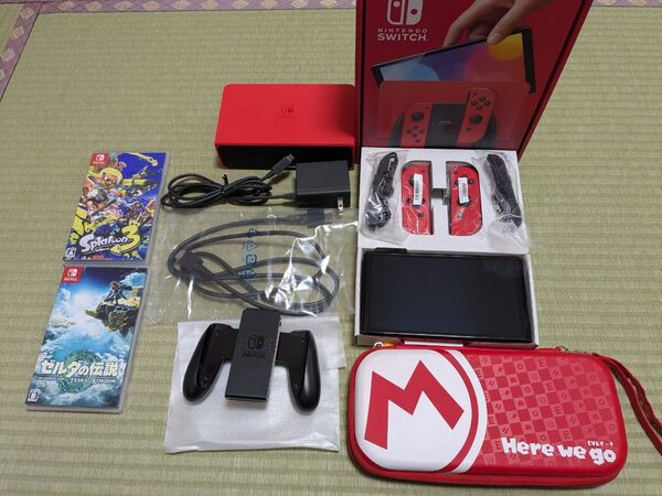 Nintendo Switch 有機ELモデル マリオレッド 美品 スプラトゥーン3 ゼルダの伝説ティアーズオブザキングダム