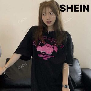 【即日配送】SHEIN/シーイン 文字グラフィック ドロップショルダー オーバーサイズシャツ フリーサイズ