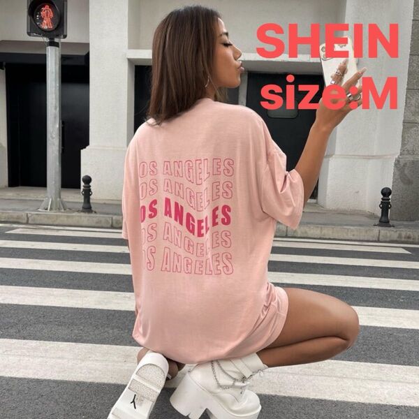 【即日配送】SHEIN/シーイン SHEIN EZwear 90年代 文字グラフィック ドロップショルダーTシャツワンピース