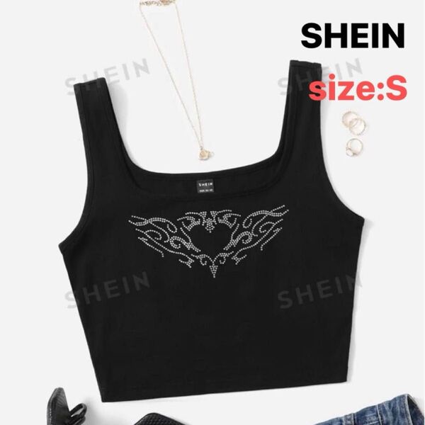 【即日配送】SHEIN/シーイン グラフィック ラインストーン タンクトップ Sサイズ