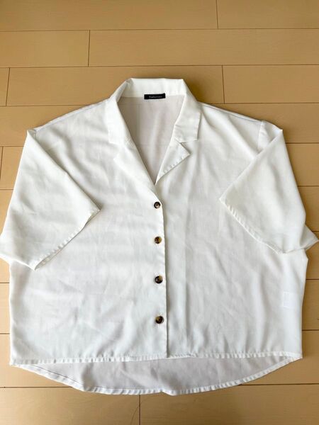 【Mサイズ】シフォン オープンカラーシャツ ホワイト レディース 半袖 ブラウス