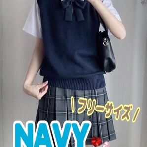 スクールベスト ベスト 女子高生 制服 高校生 通学 フリーサイズ ネイビー 紺 学生服 中学