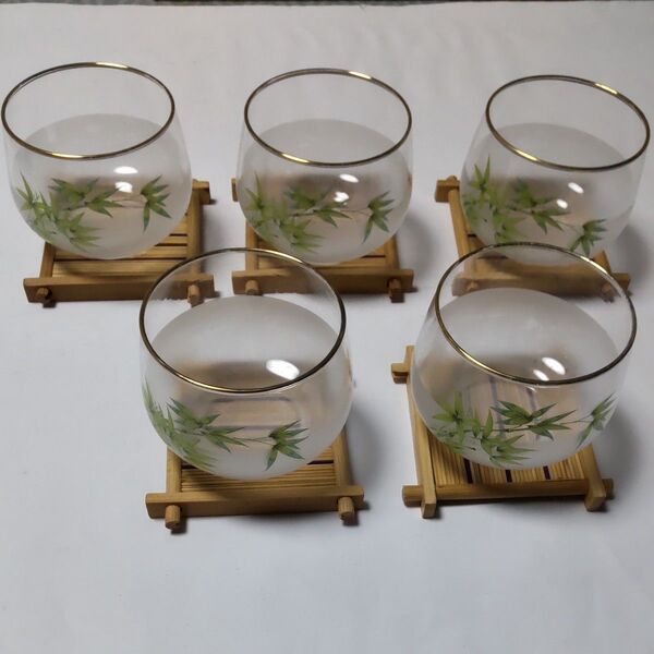 冷茶グラス & コースター 5客セット 竹柄 木箱入り