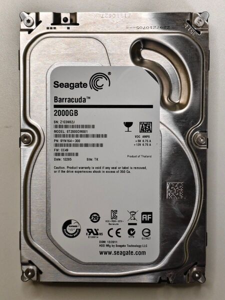 Seagate 3.5インチ HDD 2TB 時間短い