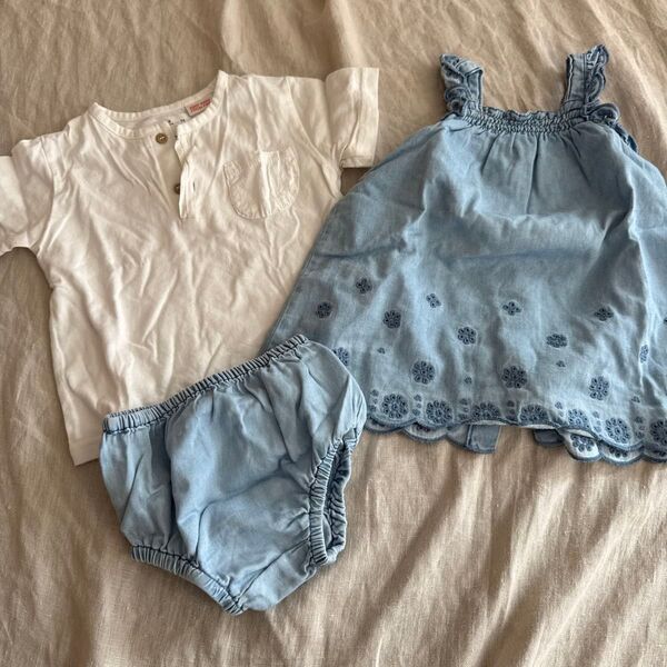 ZARA デニムブルー ワンピース Tシャツ セット
