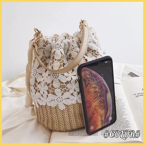 【花柄レース&かご風】 手さげ ハンドバッグ ショルダーバッグ 軽い 2way 春夏お薦め カジュアル お出かけに◎