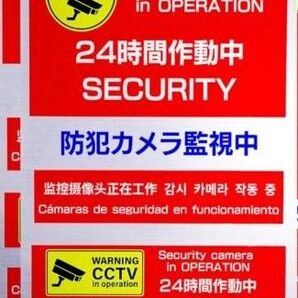 【未使用】5ヶ国語表示 防犯ステッカー 防犯カメラ作動中 ステッカー 大 長方形 2種