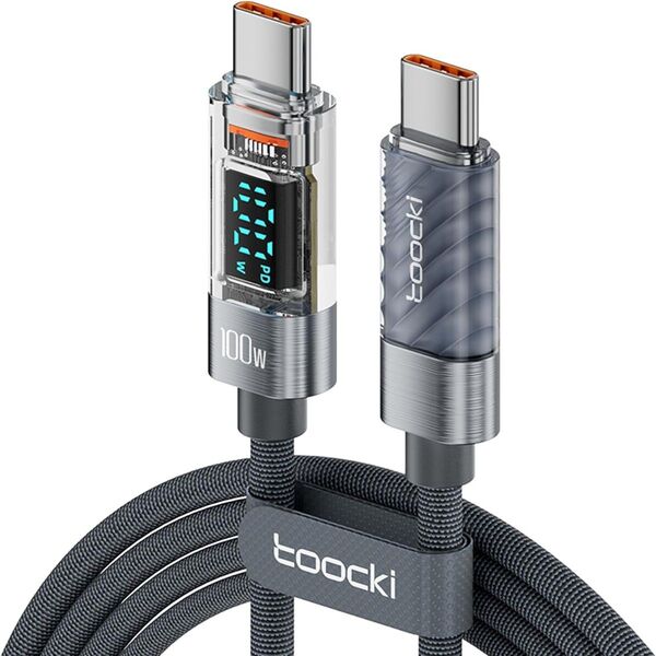 TYPE-C USB 充電 転送 100W 2M ケーブルグレー 電力表示 ワットチェッカー 高速 急速 PD対応