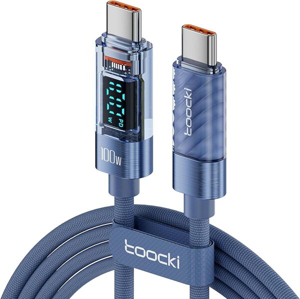 TYPE-C USB 充電 転送 100W 2M ケーブル ブルー 青 電力表示 ワットチェッカー 高速 急速 PD対応