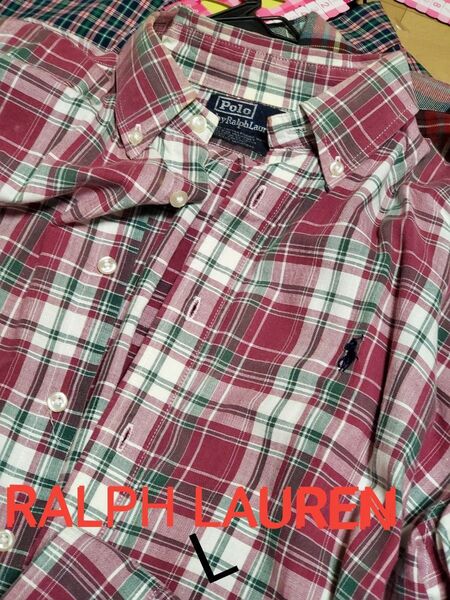未使用に近い! RALPH LAUREN チェック柄 長袖 シャツ L。薄手。 ラルフローレン L
